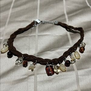Brown Braided Charm Necklace Choker